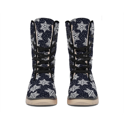 Blue And Silver Snowflake Pattern Print Winter Boots