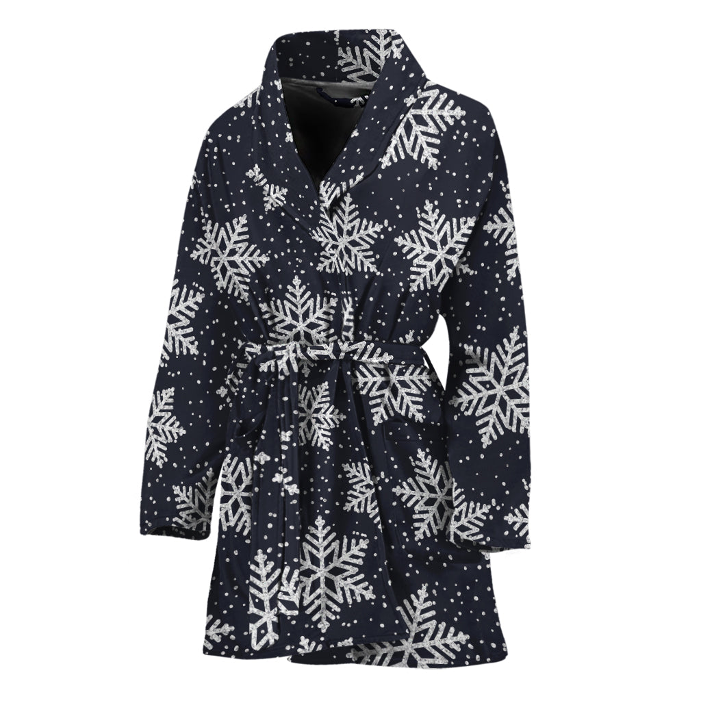 Blue And Silver Snowflake Pattern Print Women's Bathrobe