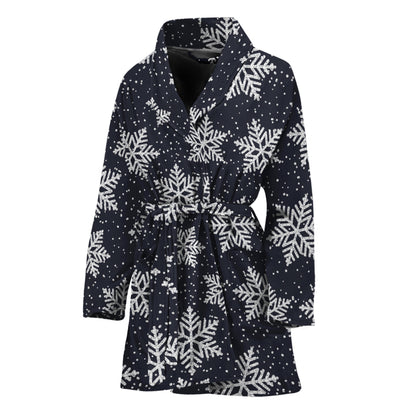 Blue And Silver Snowflake Pattern Print Women's Bathrobe