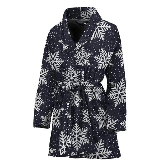 Blue And Silver Snowflake Pattern Print Women's Bathrobe