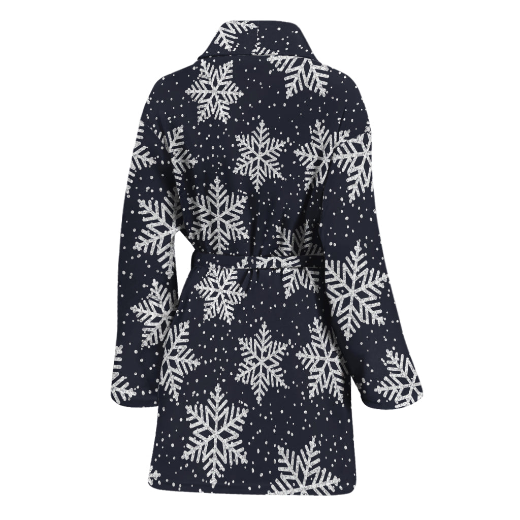 Blue And Silver Snowflake Pattern Print Women's Bathrobe
