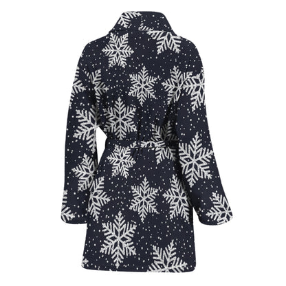 Blue And Silver Snowflake Pattern Print Women's Bathrobe