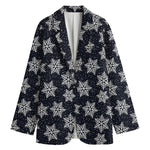 Blue And Silver Snowflake Pattern Print Women's Blazer