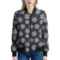 Blue And Silver Snowflake Pattern Print Women's Bomber Jacket