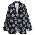 Blue And Silver Snowflake Pattern Print Women's Cotton Blazer