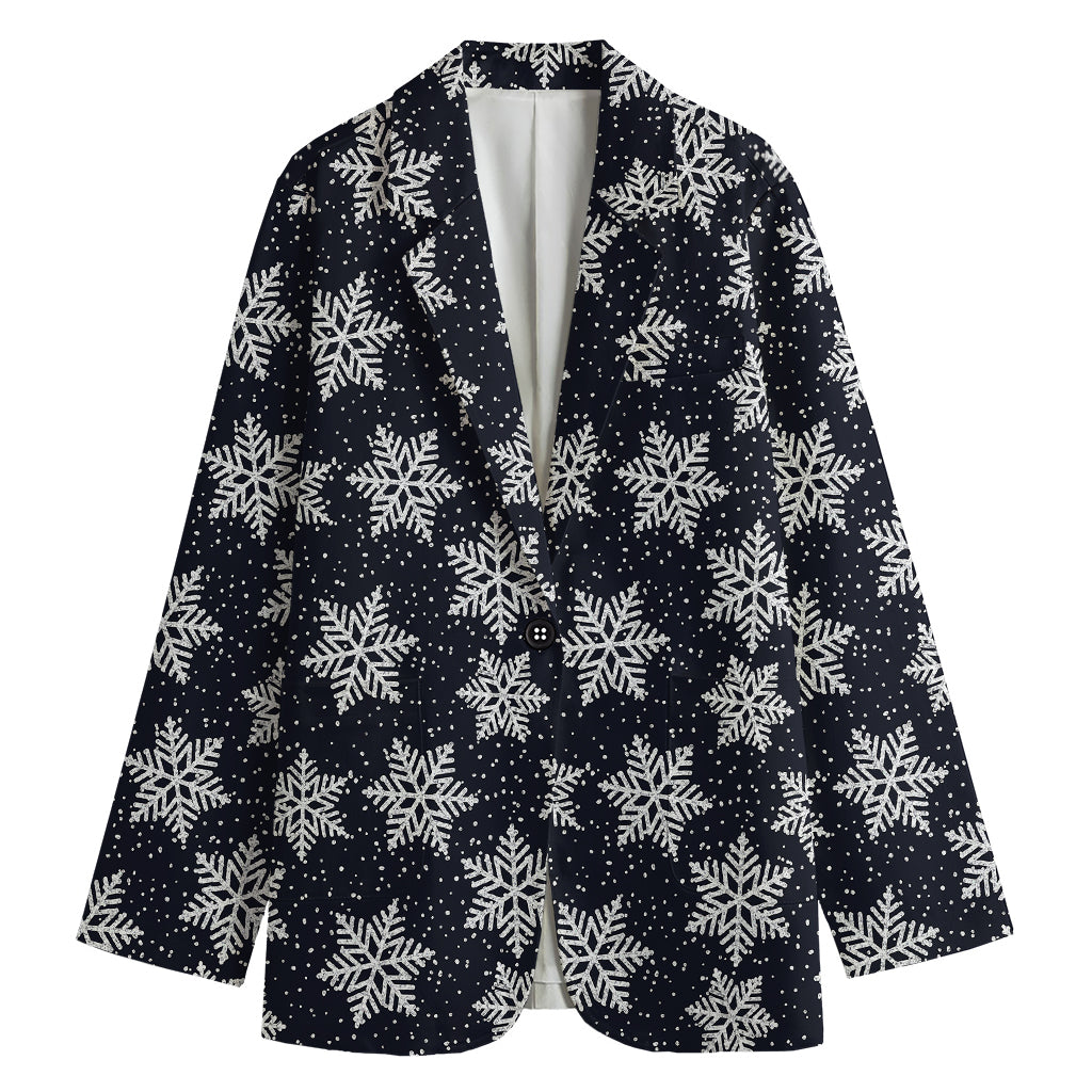 Blue And Silver Snowflake Pattern Print Women's Cotton Blazer