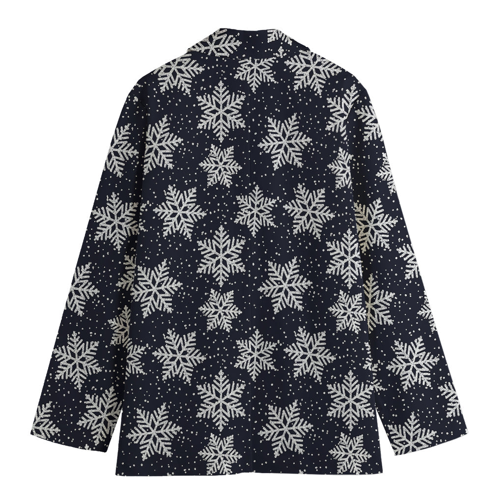 Blue And Silver Snowflake Pattern Print Women's Cotton Blazer