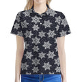 Blue And Silver Snowflake Pattern Print Women's Polo Shirt