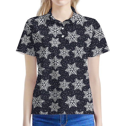 Blue And Silver Snowflake Pattern Print Women's Polo Shirt