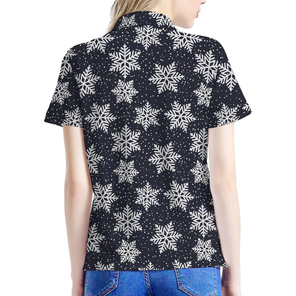 Blue And Silver Snowflake Pattern Print Women's Polo Shirt