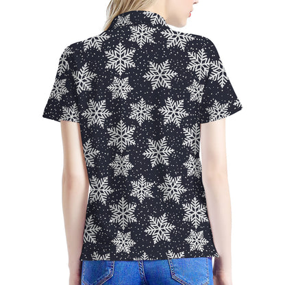 Blue And Silver Snowflake Pattern Print Women's Polo Shirt