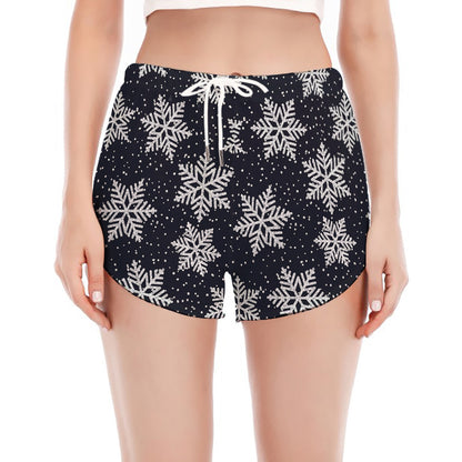 Blue And Silver Snowflake Pattern Print Women's Split Running Shorts