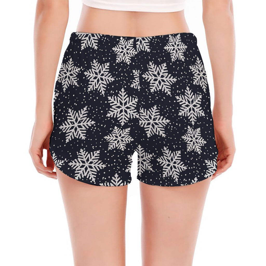 Blue And Silver Snowflake Pattern Print Women's Split Running Shorts