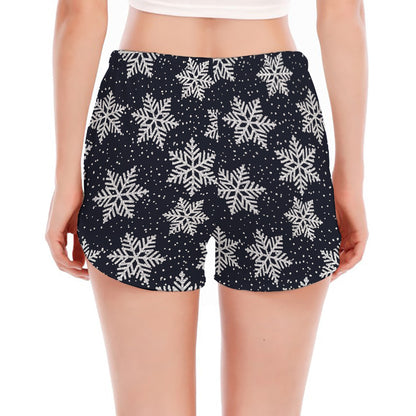 Blue And Silver Snowflake Pattern Print Women's Split Running Shorts