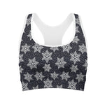Blue And Silver Snowflake Pattern Print Women's Sports Bra