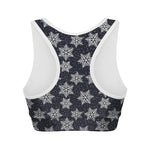 Blue And Silver Snowflake Pattern Print Women's Sports Bra