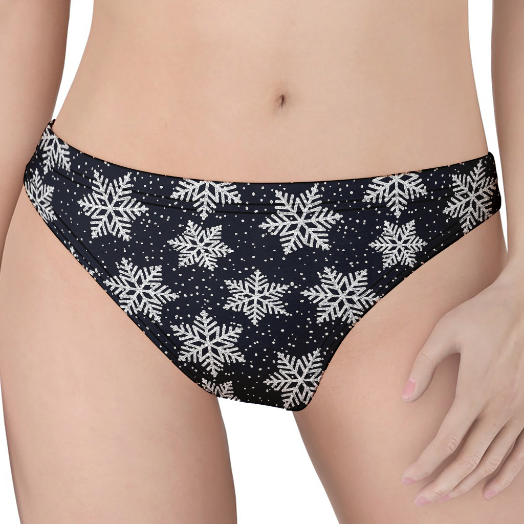 Blue And Silver Snowflake Pattern Print Women's Thong