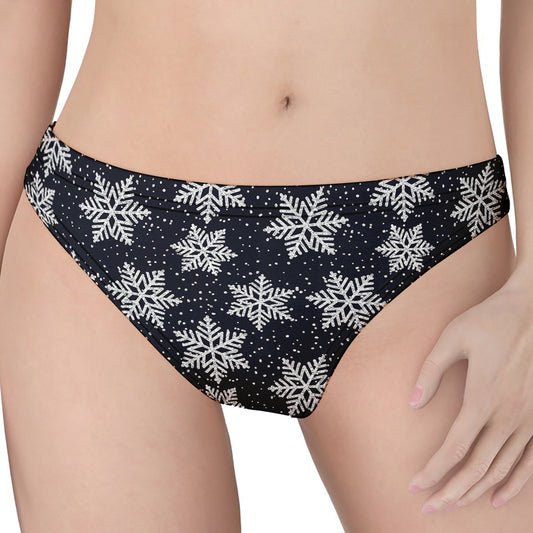 Blue And Silver Snowflake Pattern Print Women's Thong