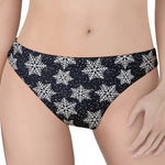 Blue And Silver Snowflake Pattern Print Women's Thong