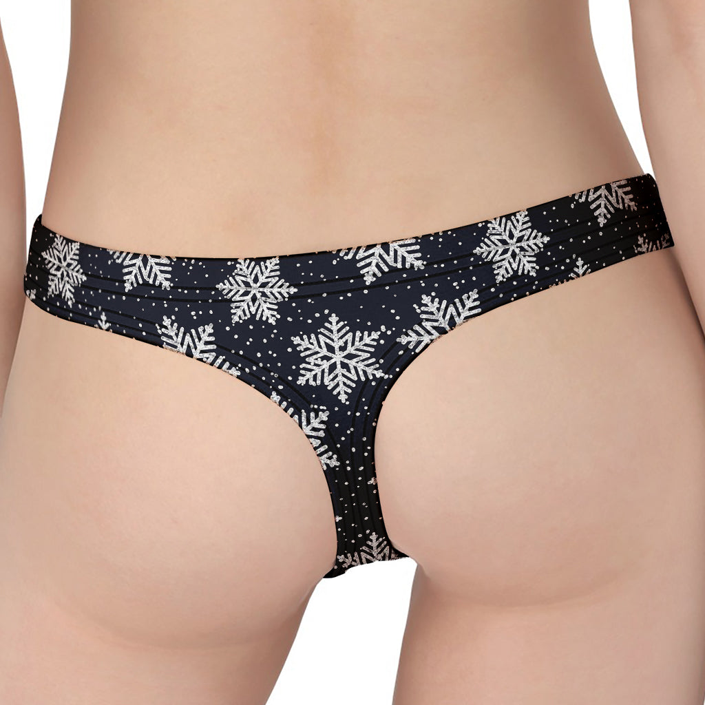 Blue And Silver Snowflake Pattern Print Women's Thong