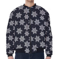 Blue And Silver Snowflake Pattern Print Zip Sleeve Bomber Jacket