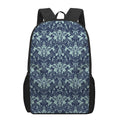 Blue And Teal Damask Pattern Print 17 Inch Backpack