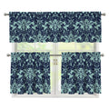 Blue And Teal Damask Pattern Print 3 Piece Kitchen Curtains
