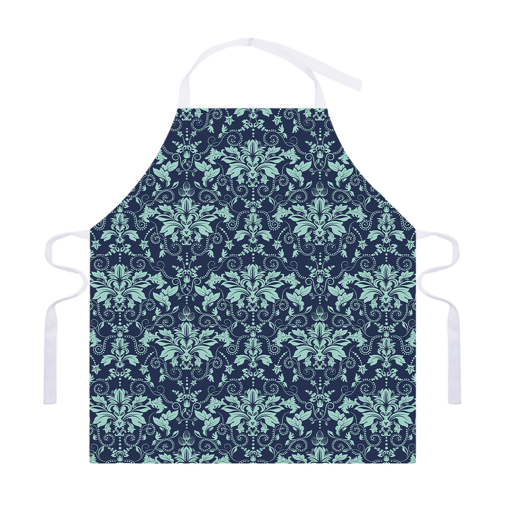 Blue And Teal Damask Pattern Print Adjustable Apron