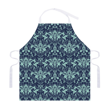 Blue And Teal Damask Pattern Print Adjustable Apron