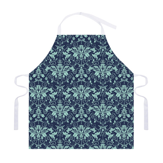 Blue And Teal Damask Pattern Print Adjustable Apron