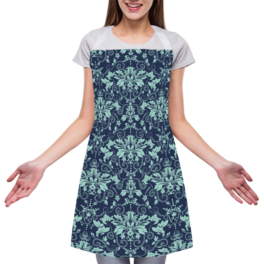 Blue And Teal Damask Pattern Print Adjustable Apron