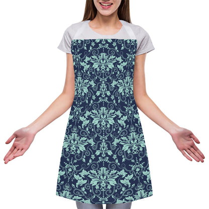 Blue And Teal Damask Pattern Print Adjustable Apron