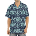 Blue And Teal Damask Pattern Print Aloha Shirt