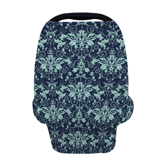 Blue And Teal Damask Pattern Print Baby Seat Cover