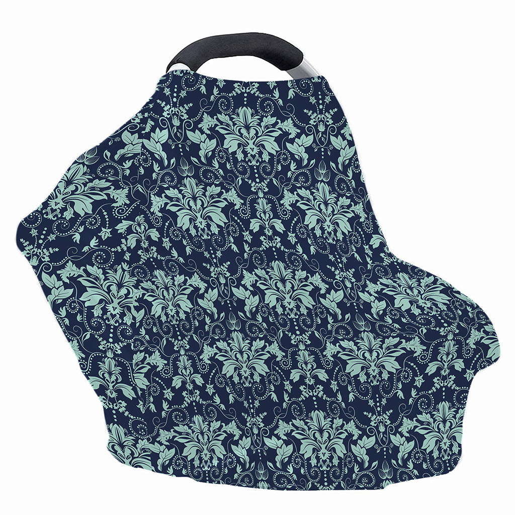 Blue And Teal Damask Pattern Print Baby Seat Cover