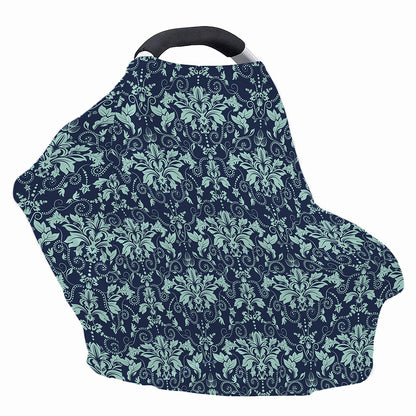 Blue And Teal Damask Pattern Print Baby Seat Cover