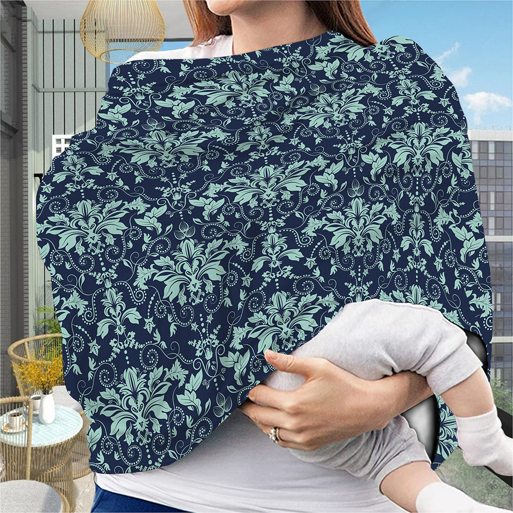 Blue And Teal Damask Pattern Print Baby Seat Cover