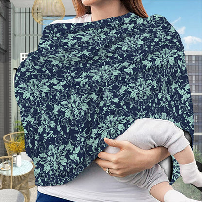 Blue And Teal Damask Pattern Print Baby Seat Cover
