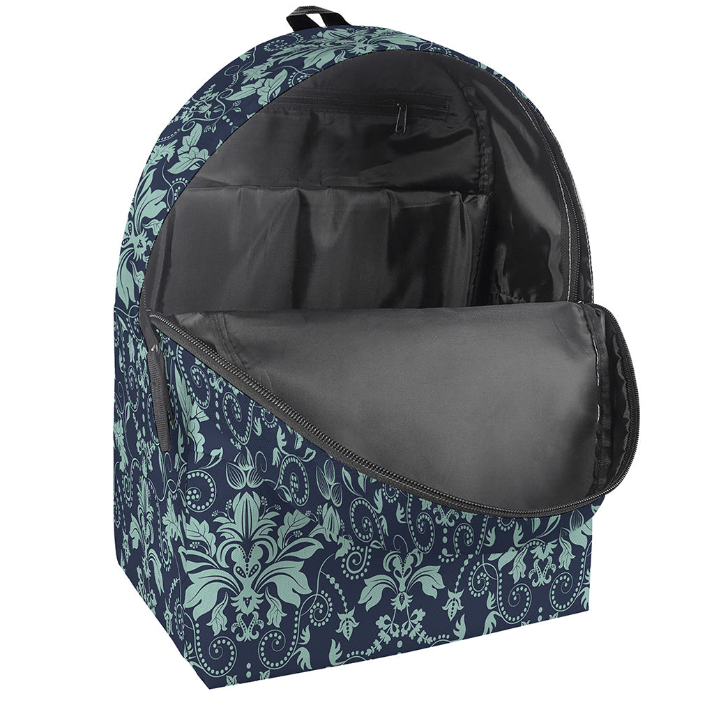 Blue And Teal Damask Pattern Print Backpack