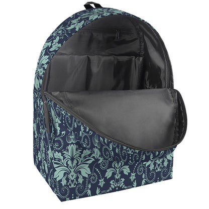 Blue And Teal Damask Pattern Print Backpack