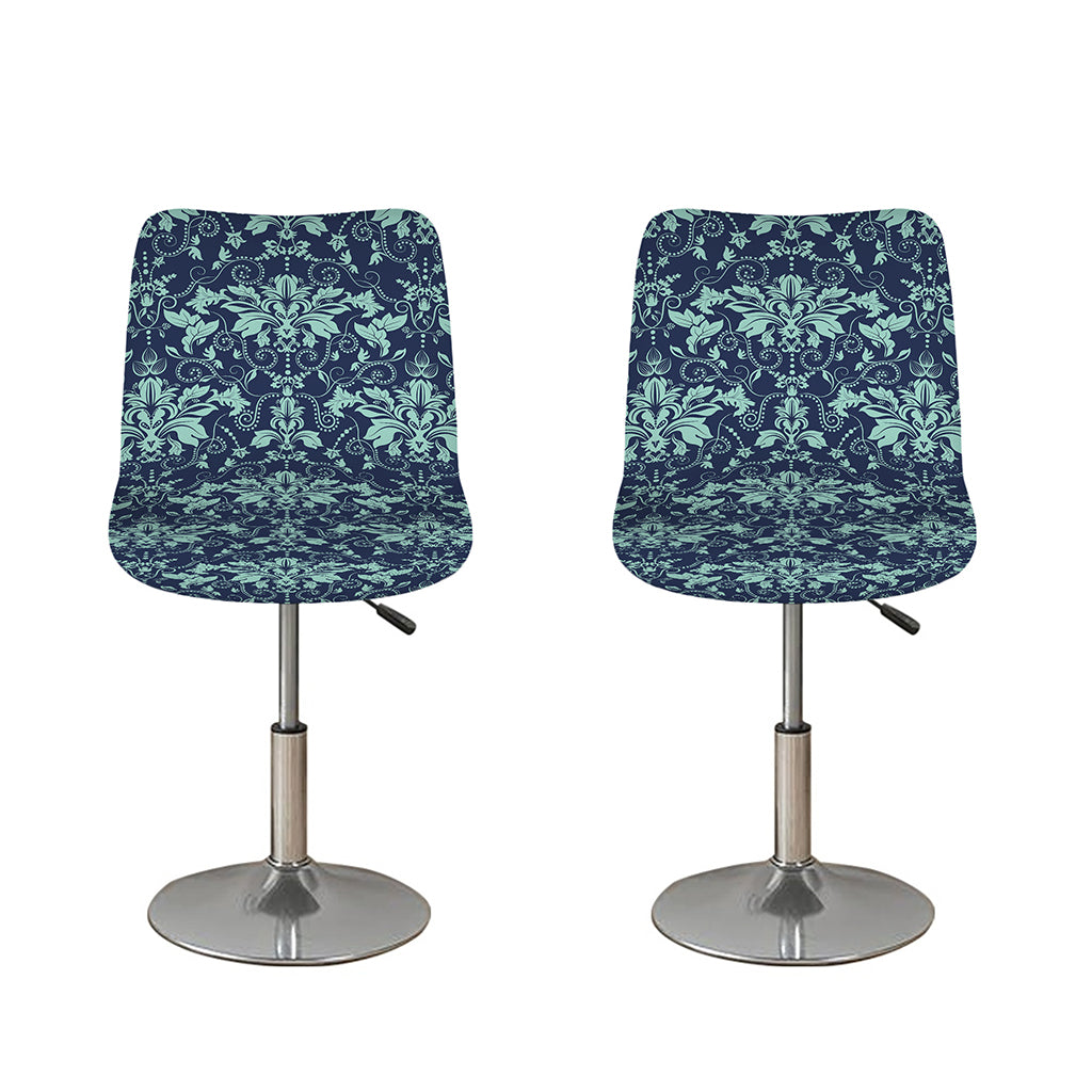 Blue And Teal Damask Pattern Print Bar Stool Covers