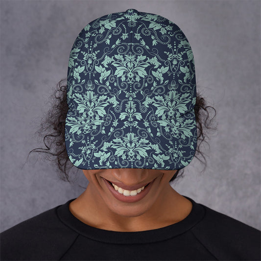 Blue And Teal Damask Pattern Print Baseball Cap