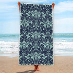 Blue And Teal Damask Pattern Print Beach Towel