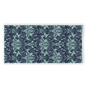 Blue And Teal Damask Pattern Print Beach Towel