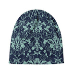 Blue And Teal Damask Pattern Print Beanie