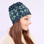 Blue And Teal Damask Pattern Print Beanie