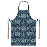 Blue And Teal Damask Pattern Print Bib Apron With Pocket