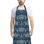 Blue And Teal Damask Pattern Print Bib Apron With Pocket
