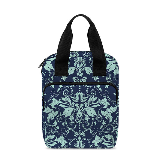 Blue And Teal Damask Pattern Print Bible Tote Bag