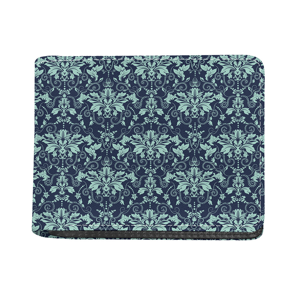 Blue And Teal Damask Pattern Print Bifold Wallet